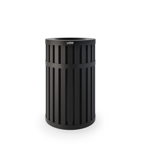 Suncast Commercial 45 Gallon Round Slatted Metal Trash Can, Black